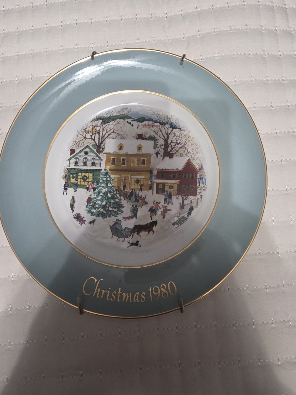 Avon White Porcelain Christmas Plate with Blue Backstamp